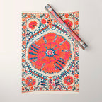 Large Medallion Suzani Bokhara Uzbekistan Embroidery Print Wrapping Paper Gallery Image 1