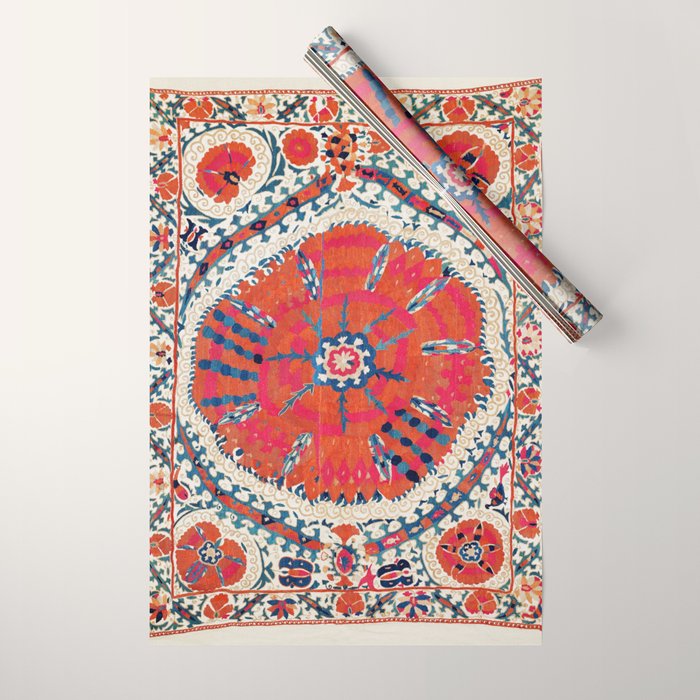 Large Medallion Suzani Bokhara Uzbekistan Embroidery Print Wrapping Paper Gallery Image 1