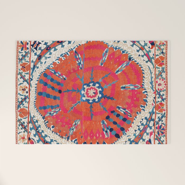 Large Medallion Suzani Bokhara Uzbekistan Embroidery Print Welcome Mat Gallery Image 1