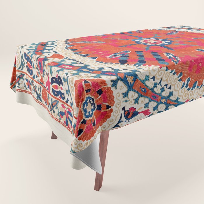 Large Medallion Suzani Bokhara Uzbekistan Embroidery Print Tablecloth Gallery Image 1