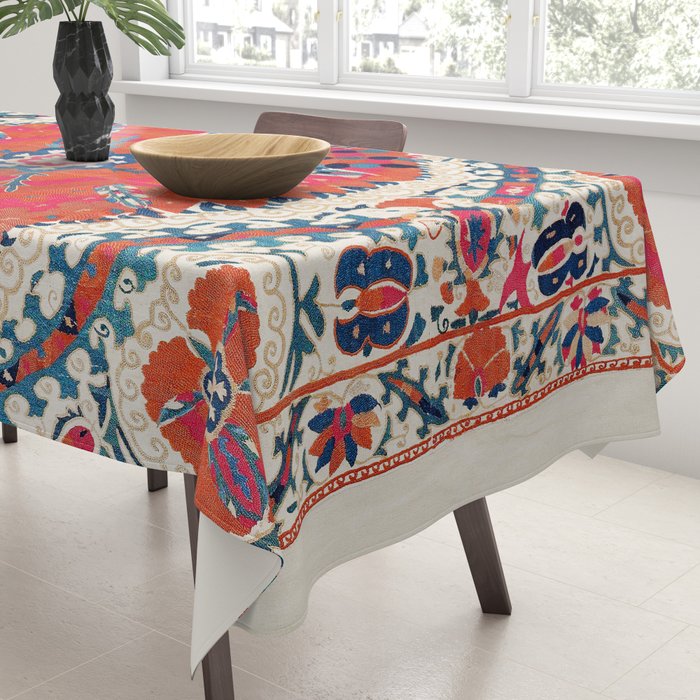 Large Medallion Suzani Bokhara Uzbekistan Embroidery Print Tablecloth Gallery Image 3