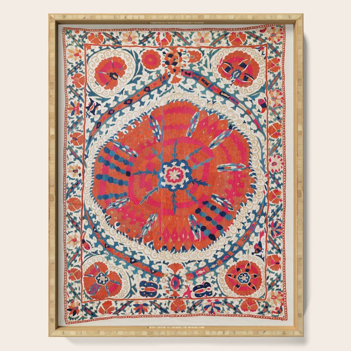 Large Medallion Suzani Bokhara Uzbekistan Embroidery Print Serving Tray Gallery Image 1
