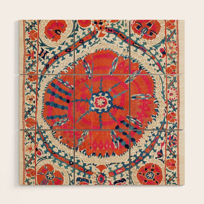 Large Medallion Suzani Bokhara Uzbekistan Embroidery Print Wood Wall Art Gallery Image 1