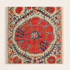 Large Medallion Suzani Bokhara Uzbekistan Embroidery Print Wood Wall Art Gallery Image 1