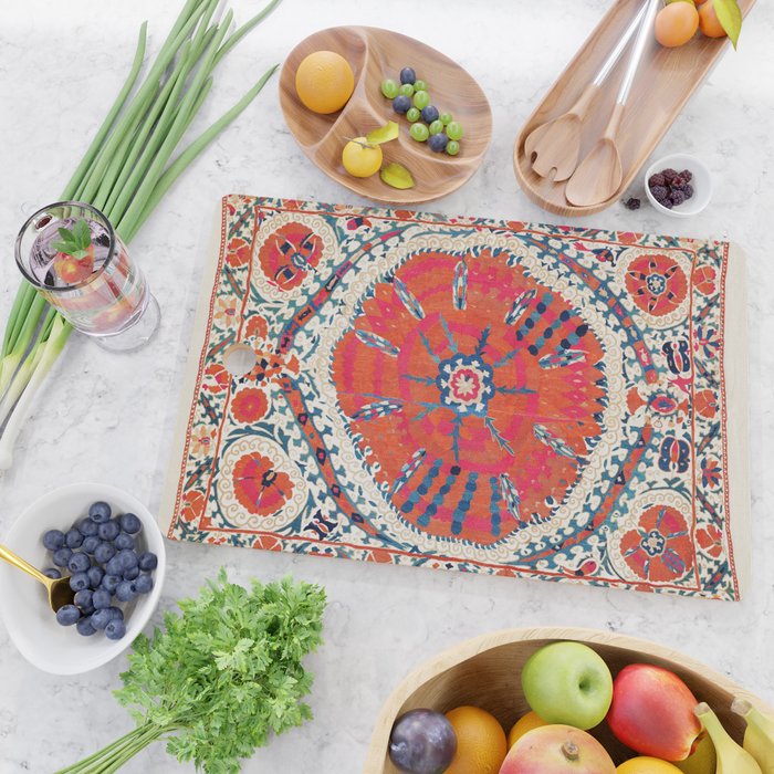 Large Medallion Suzani Bokhara Uzbekistan Embroidery Print Cutting Board Gallery Image 2