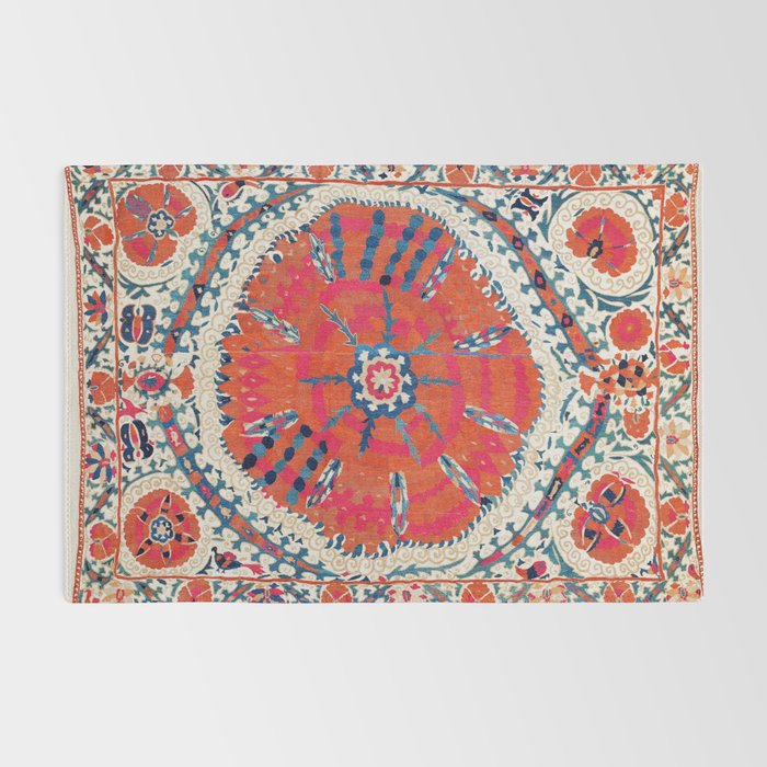 Large Medallion Suzani Bokhara Uzbekistan Embroidery Print Rug Gallery Image 2