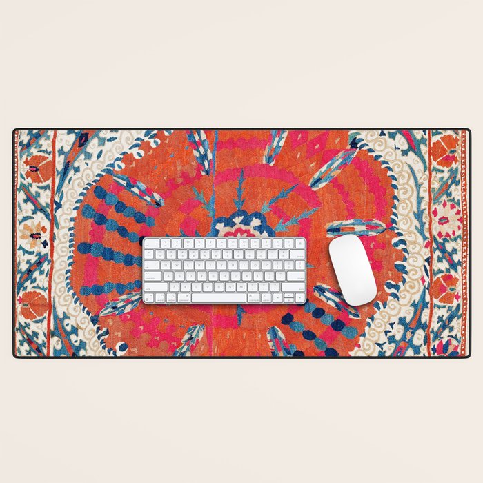 Large Medallion Suzani Bokhara Uzbekistan Embroidery Print Desk Mat Gallery Image 1