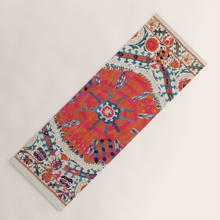 Large Medallion Suzani Bokhara Uzbekistan Embroidery Print Yoga Mat Gallery Image 1