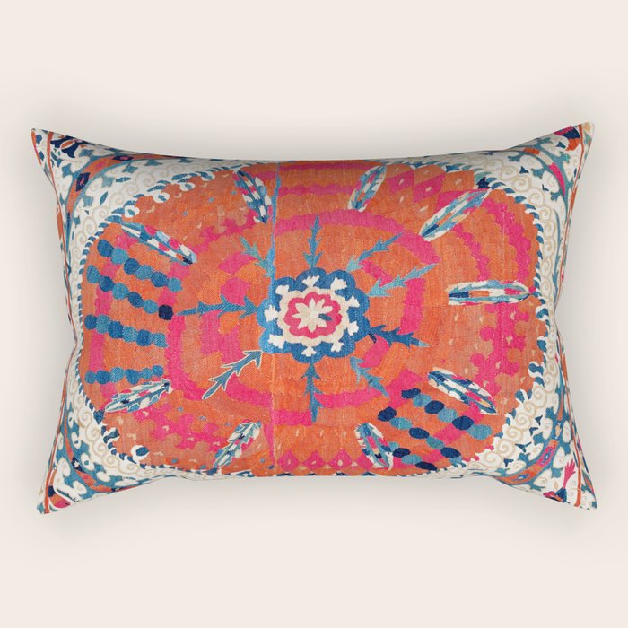 Large Medallion Suzani Bokhara Uzbekistan Embroidery Print Rectangular Pillow Gallery Image 2