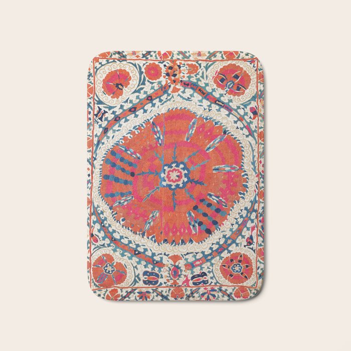Large Medallion Suzani Bokhara Uzbekistan Embroidery Print Bath Mat Gallery Image 1