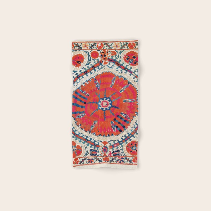 Large Medallion Suzani Bokhara Uzbekistan Embroidery Print Bath Towel Gallery Image 1