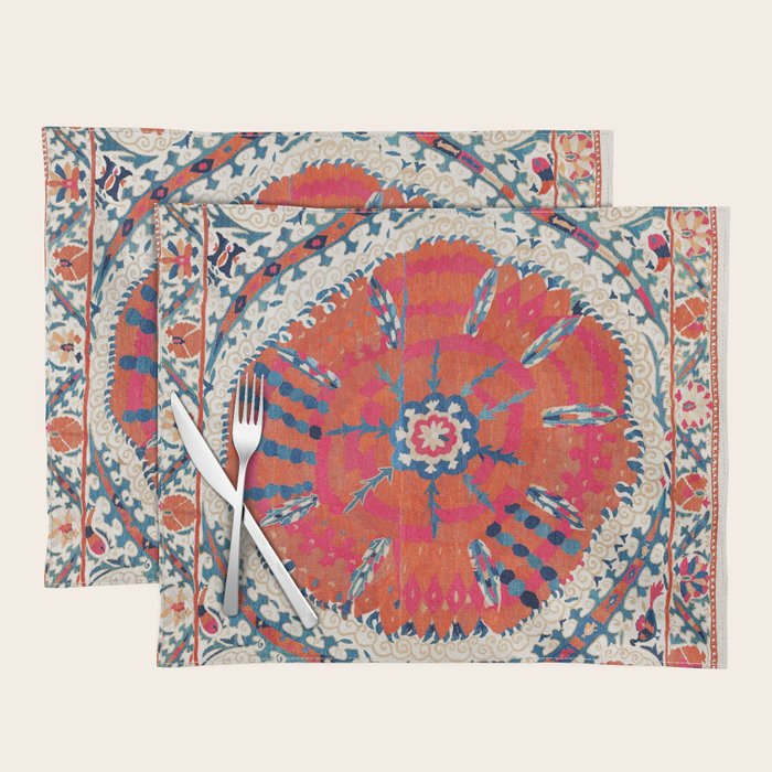Large Medallion Suzani Bokhara Uzbekistan Embroidery Print Placemat Gallery Image 1