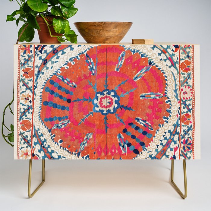 Large Medallion Suzani Bokhara Uzbekistan Embroidery Print Credenza Gallery Image 1