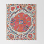 Large Medallion Suzani Bokhara Uzbekistan Embroidery Print Throw Blanket Gallery Image 2