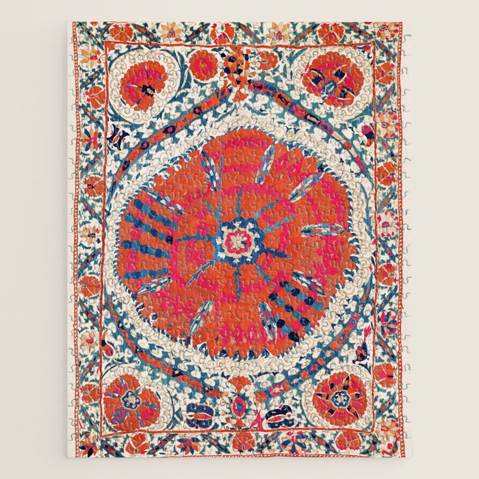 Large Medallion Suzani Bokhara Uzbekistan Embroidery Print Jigsaw Puzzle Gallery Image 1