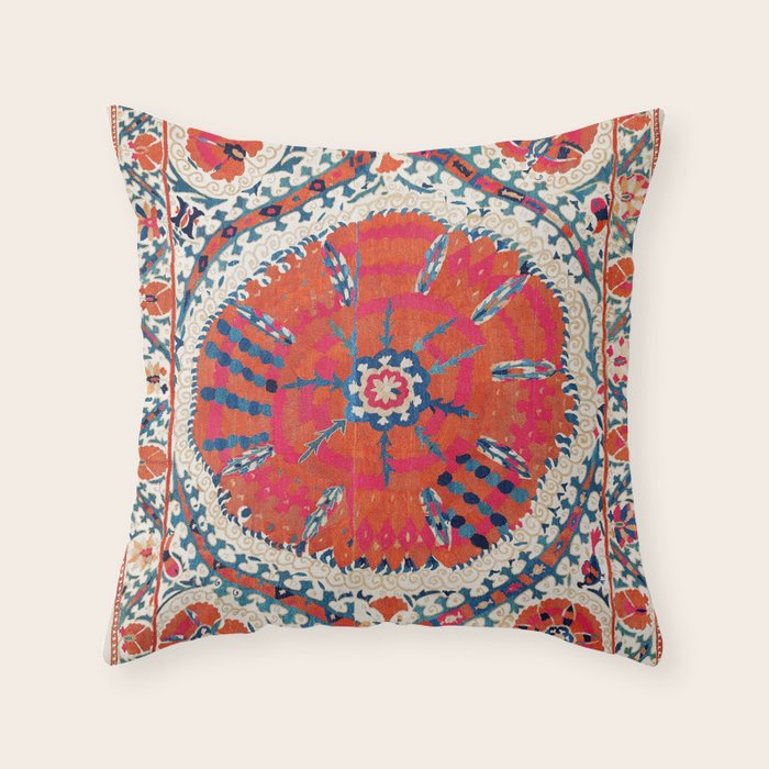 Large Medallion Suzani Bokhara Uzbekistan Embroidery Print Throw Pillow Gallery Image 6