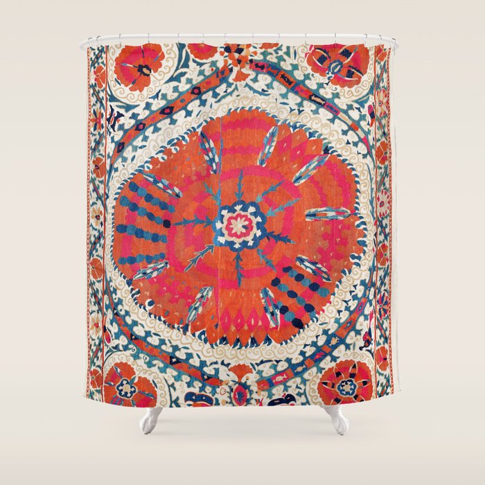 Large Medallion Suzani Bokhara Uzbekistan Embroidery Print Shower Curtain Gallery Image 1