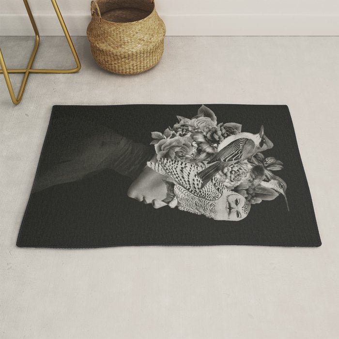 Lady with Birds(portrait) Rug Gallery Image 1