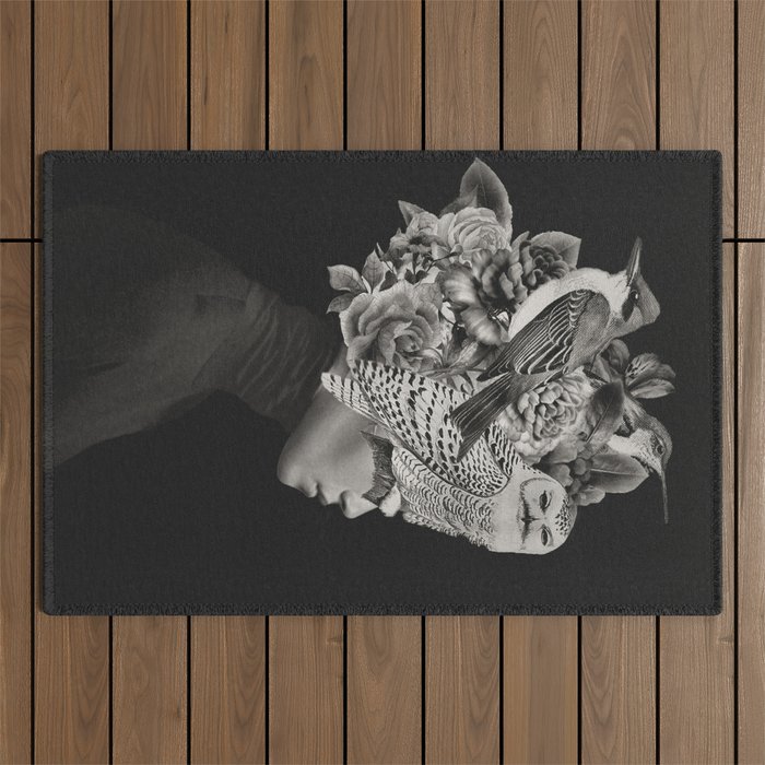 Lady with Birds(portrait) Outdoor Rug Gallery Image 1