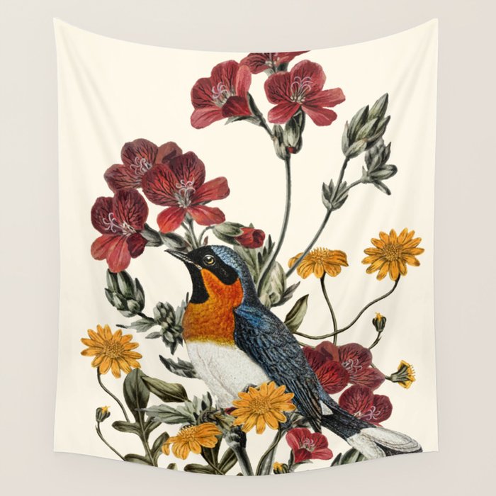 Little Bird and Flowers Wall Tapestry Gallery Image 4