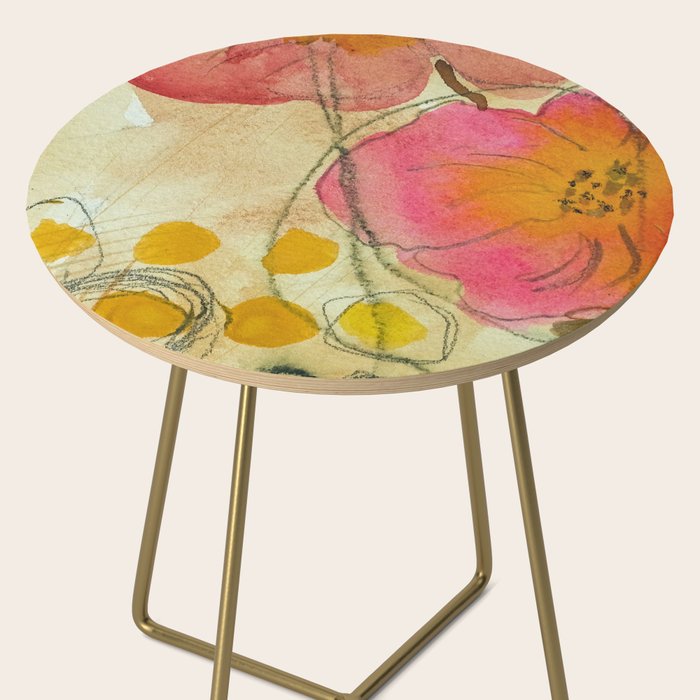 petals and circles mixed media floral watercolor abstract Side Table Gallery Image 2