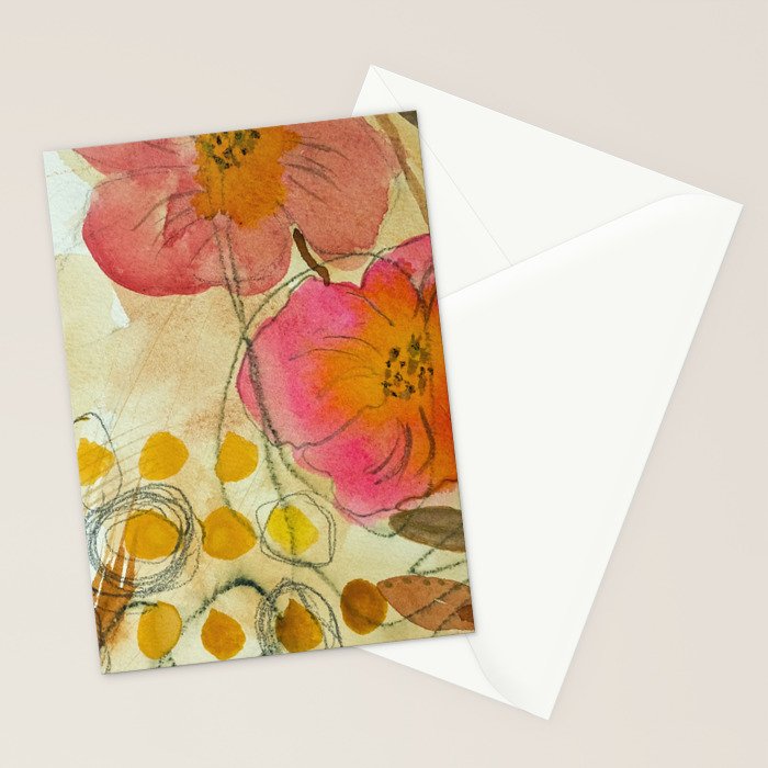 petals and circles mixed media floral watercolor abstract Stationery Card Gallery Image 2