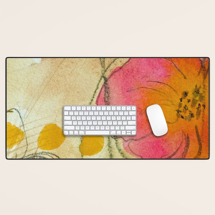 petals and circles mixed media floral watercolor abstract Desk Mat Gallery Image 1