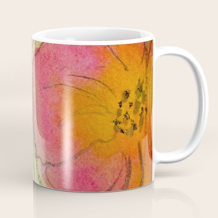 petals and circles mixed media floral watercolor abstract Coffee Mug Gallery Image 1