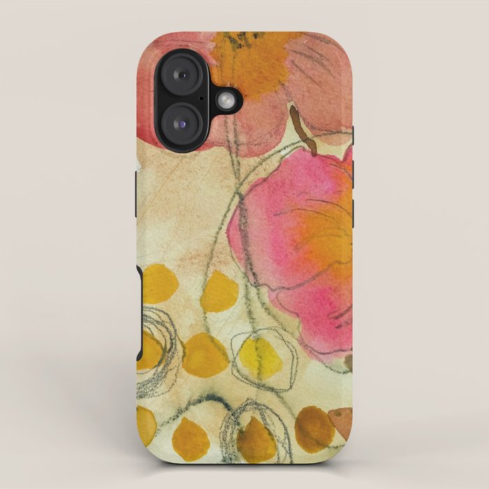 petals and circles mixed media floral watercolor abstract iPhone Case Gallery Image 1