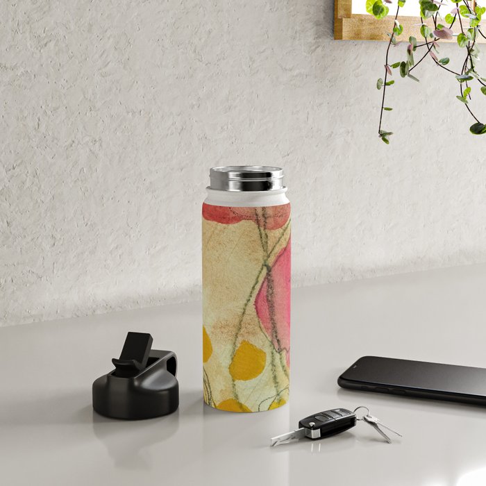 petals and circles mixed media floral watercolor abstract Water Bottle Gallery Image 4