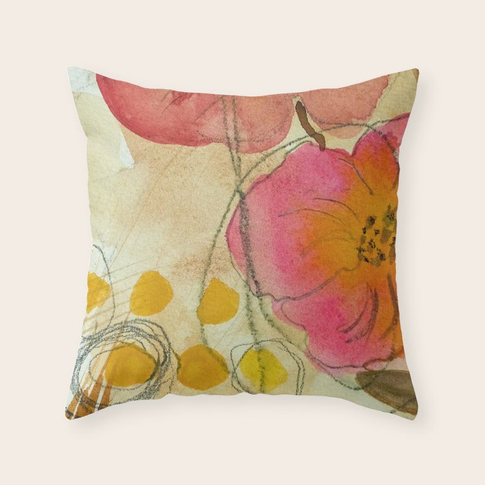 petals and circles mixed media floral watercolor abstract Throw Pillow Gallery Image 6