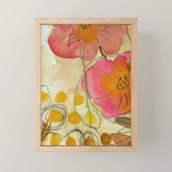 petals and circles mixed media floral watercolor abstract Mini Art Print Gallery Image 1