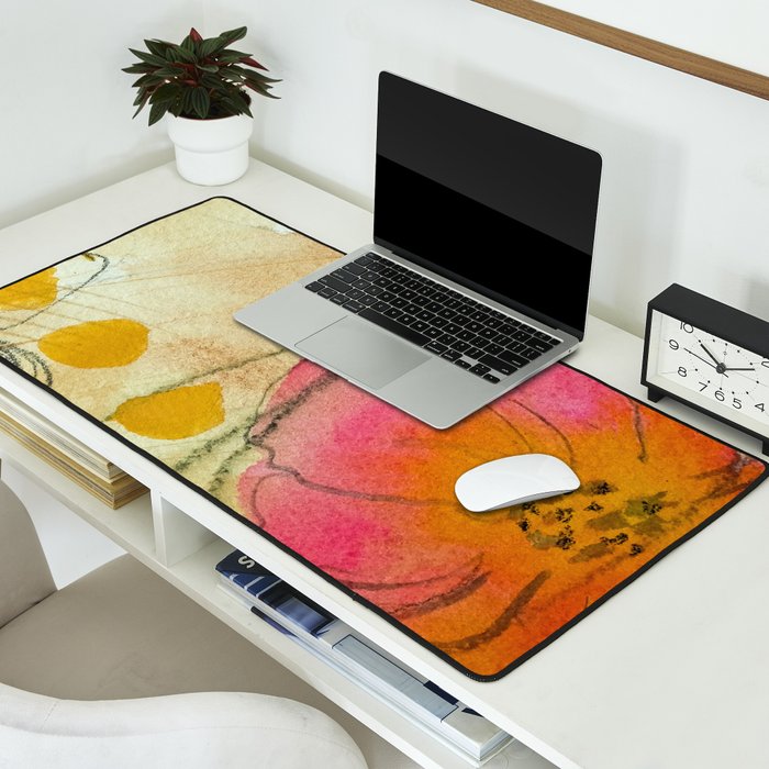 petals and circles mixed media floral watercolor abstract Desk Mat Gallery Image 2