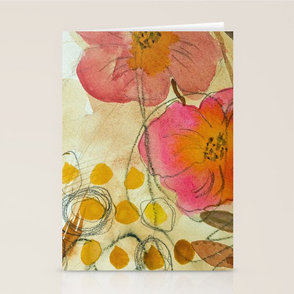 petals and circles mixed media floral watercolor abstract Stationery Card Gallery Image 2