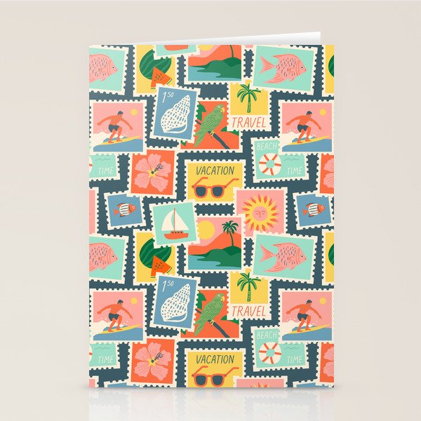 Summer travel postage stamp sticker pattern Stationery Card Gallery Image 2