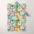 Summer travel postage stamp sticker pattern Wrapping Paper Gallery Image 1