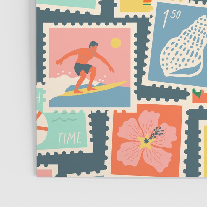 Summer travel postage stamp sticker pattern Poster Gallery Image 3
