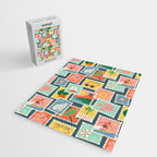 Summer travel postage stamp sticker pattern Jigsaw Puzzle Gallery Image 2
