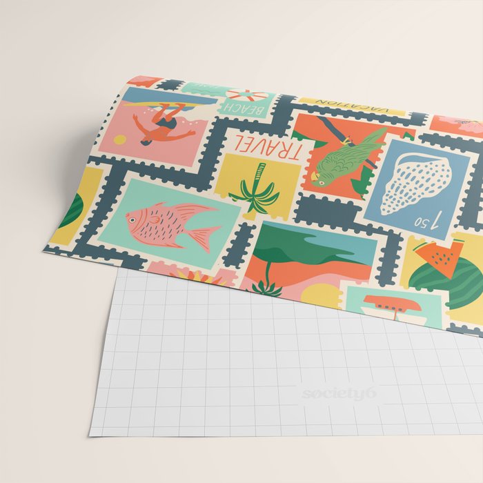 Summer travel postage stamp sticker pattern Wrapping Paper Gallery Image 2