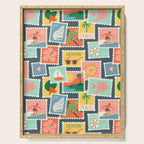 Summer travel postage stamp sticker pattern Serving Tray Gallery Image 1
