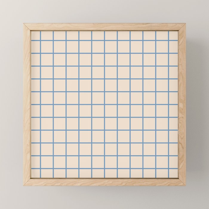 Grid Pattern Blue and Beige Mini Art Print Gallery Image 1