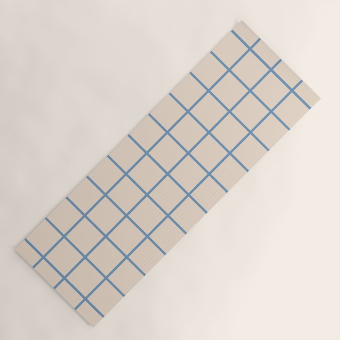 Grid Pattern Blue and Beige Yoga Mat Gallery Image 1