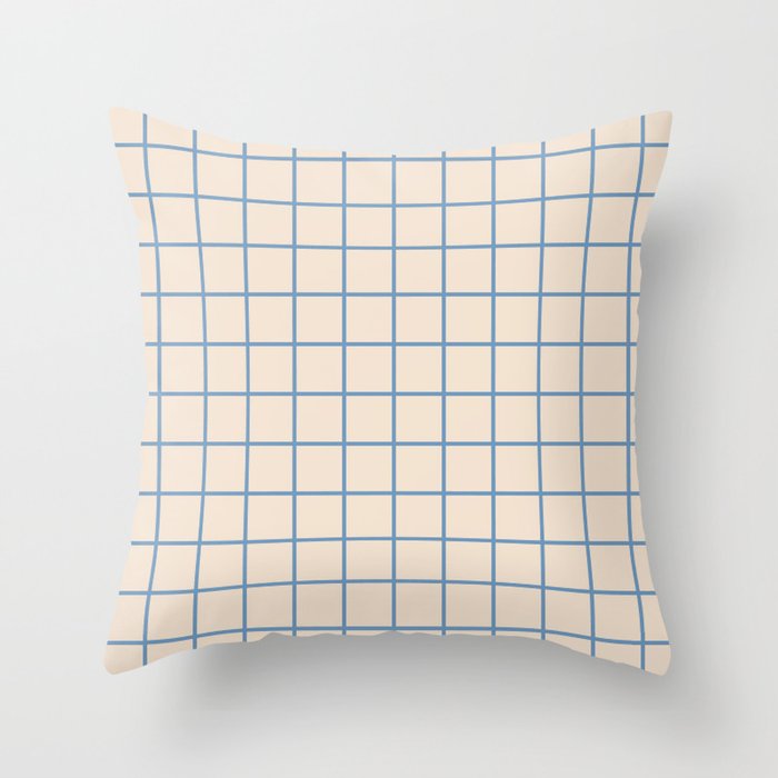 Grid Pattern Blue and Beige Throw Pillow Gallery Image 1