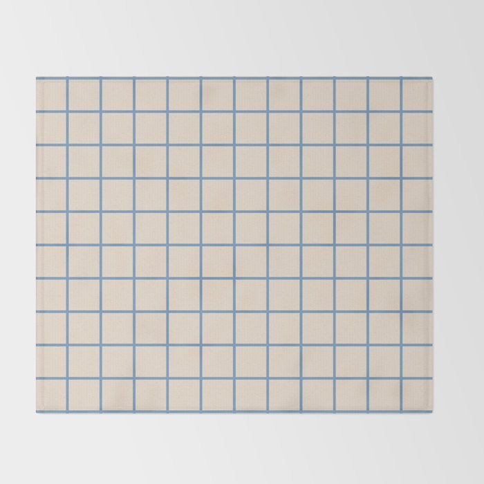 Grid Pattern Blue and Beige Throw Blanket Gallery Image 2