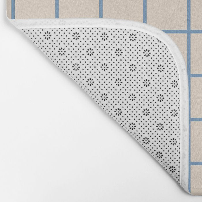 Grid Pattern Blue and Beige Bath Mat Gallery Image 2
