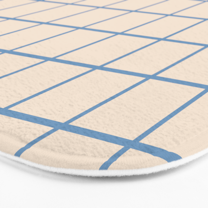 Grid Pattern Blue and Beige Bath Mat Gallery Image 3