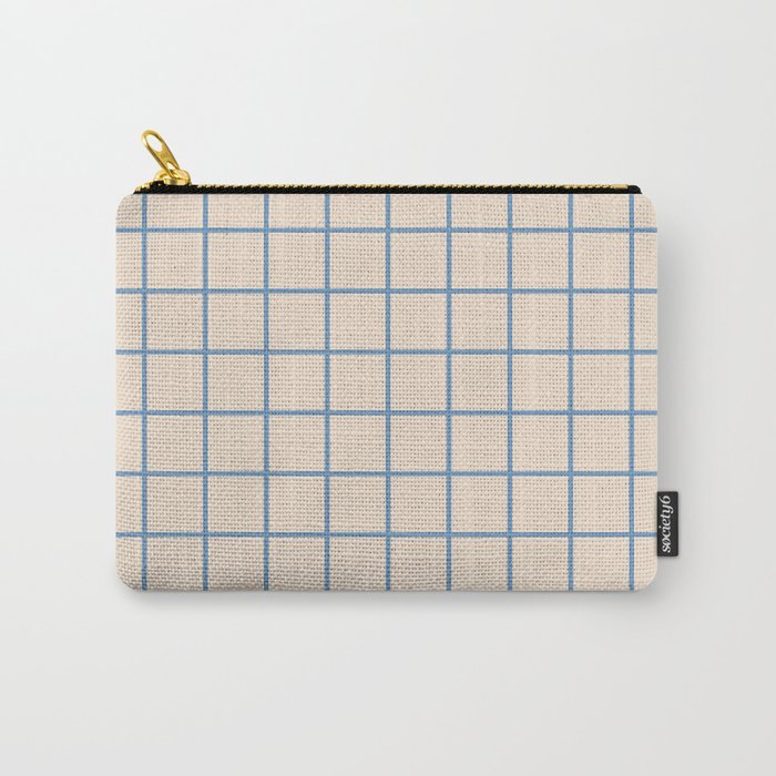 Grid Pattern Blue and Beige Carry All Pouch Gallery Image 1