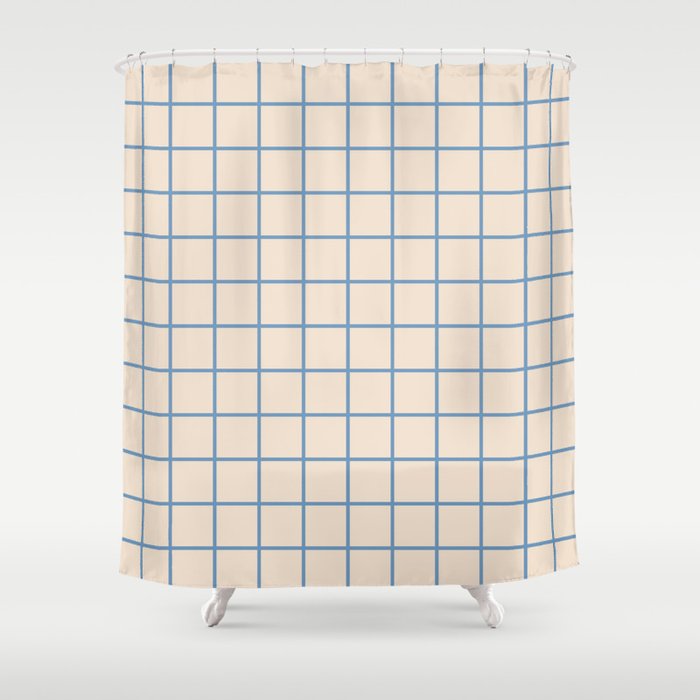 Grid Pattern Blue and Beige Shower Curtain Gallery Image 1