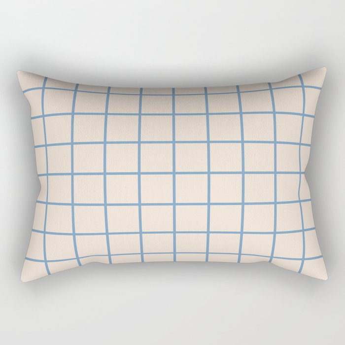 Grid Pattern Blue and Beige Rectangular Pillow Gallery Image 2