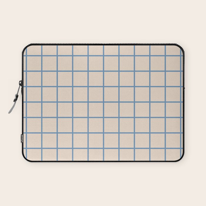Grid Pattern Blue and Beige Laptop Sleeve Gallery Image 1